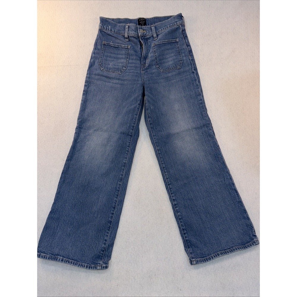 J Crew Wide Leg Crop Jeans Womens Size 25 Light Wash Blue Denim‎